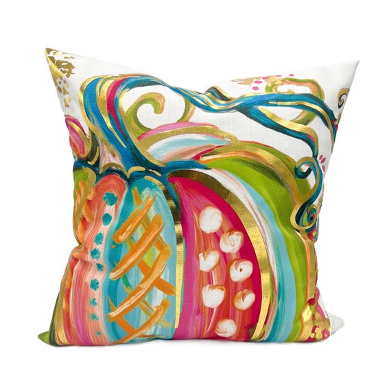 Gold Foil Colorful Pumpkin Pillow || Oversized Pumpkin Pillow || Fall Pillow || Fall Pumpkin Decor - 884