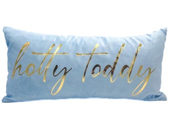 Cuscino Hotty Toddy in velluto azzurro polvere con lamina d'oro 12x24 // Cuscino dorato personalizzato // Cuscino per dormitorio // Cuscino Oxford MS // Cuscino personalizzato - 1489