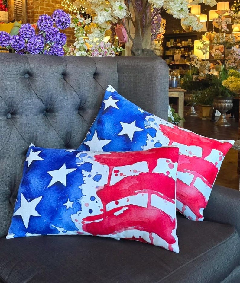 TheOlivePressTupelo Watercolor USA Flag Pillow - Thumbnail 4