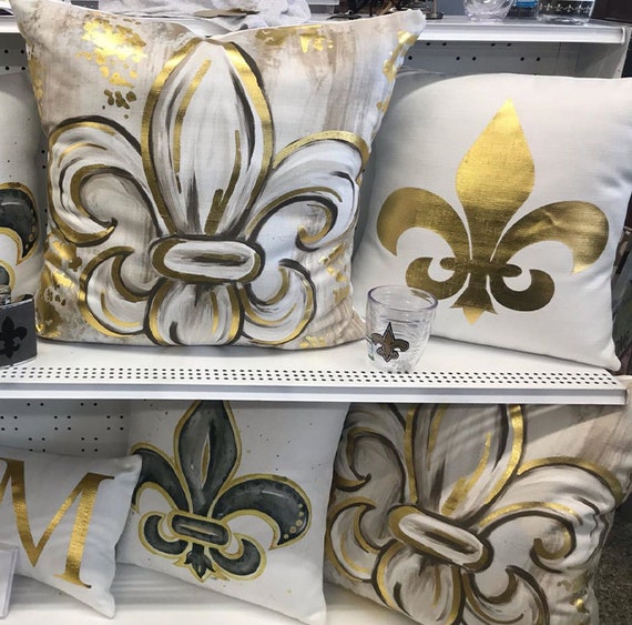 Fleur De Lis Pillow Gold Foil Fleur De Lis New Orleans Mardi Gras Etsy
