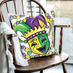Mardi Gras Mask Pillow  ||  Mardi Gras Art  ||  New Orleans Pillow