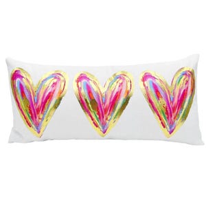 Gold Foil Colorful Hearts Lumbar Pillow || Valentines Pillow || Valentines Decor - 729