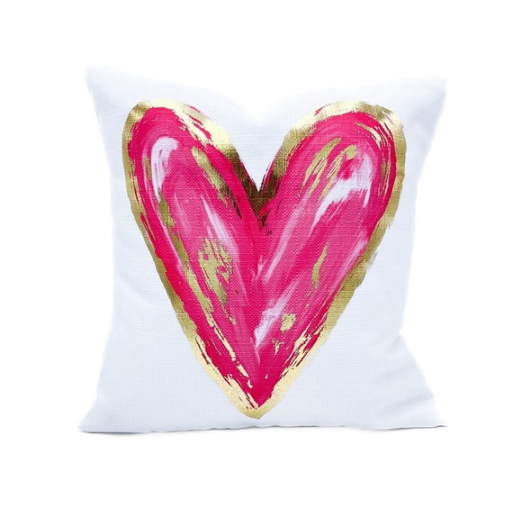 Cuscino cuore rosa in lamina d'oro // Cuscino di San Valentino