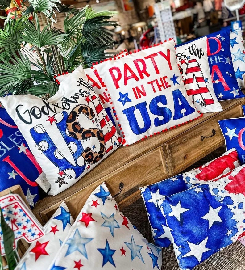 TheOlivePressTupelo Watercolor USA Flag Pillow - Thumbnail 3