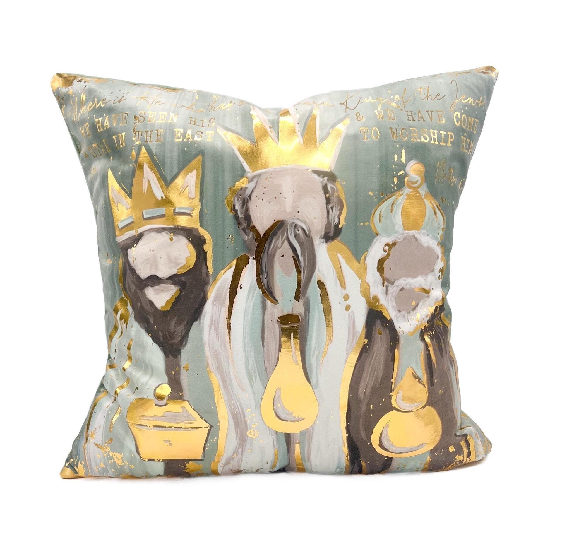 Goldfolie Aqua 3 Könige Kissen || Weihnachtskissen || Goldfolie Kluge Männer Kissen - 501