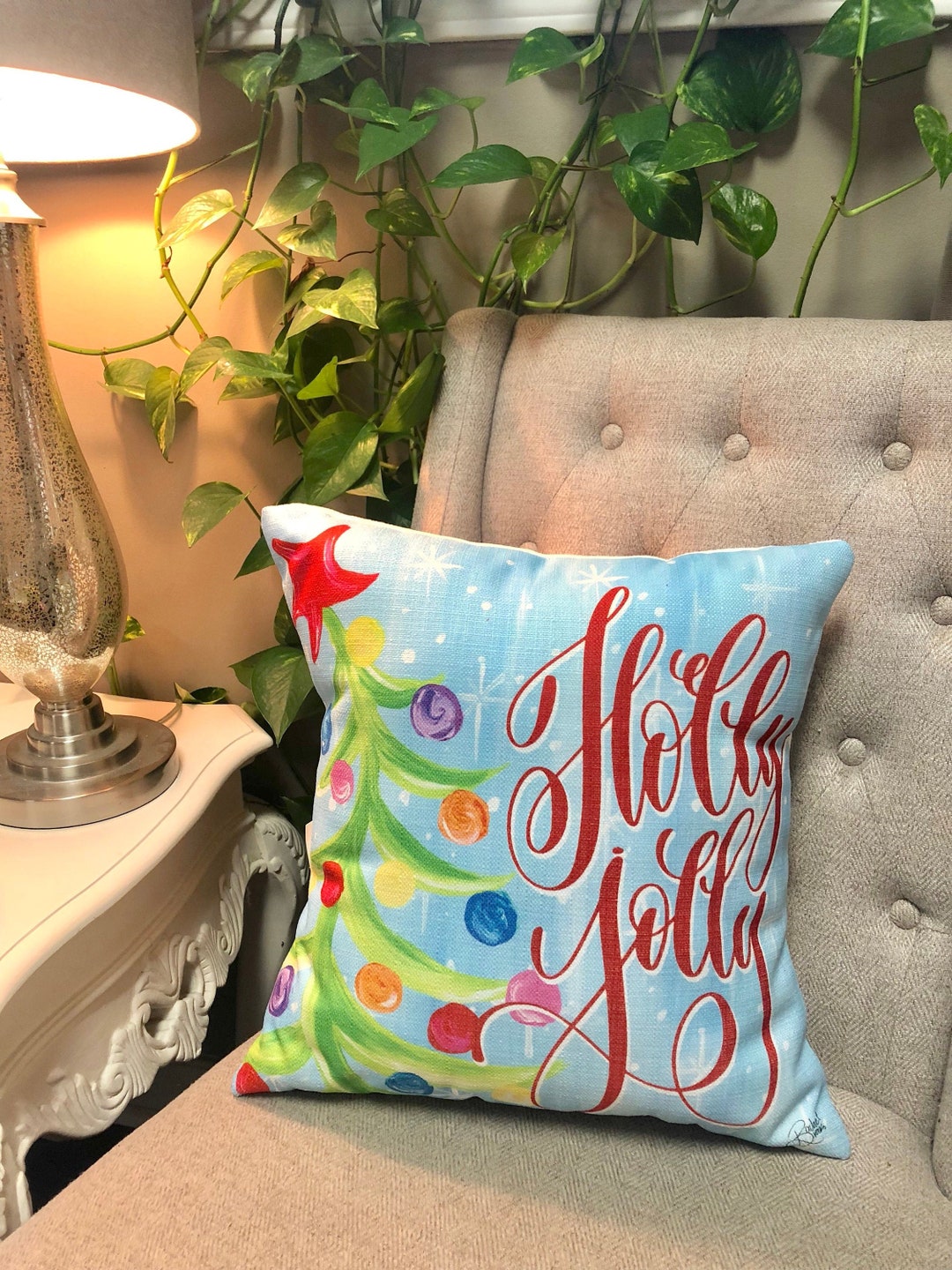 Holly Jolly Pillow Christmas Pillow Christmas Decor Etsy