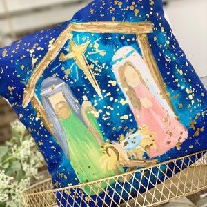 Gold Foil Navy Nativity Pillow || Christmas Nativity || Christmas Decor || Nativity Art - 705