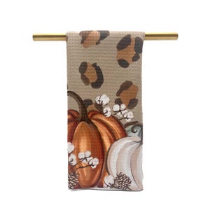 Paño de cocina con estampado de leopardo y calabazas // Paño de cocina otoñal // Arte con calabazas // Decoración con calabazas - 491