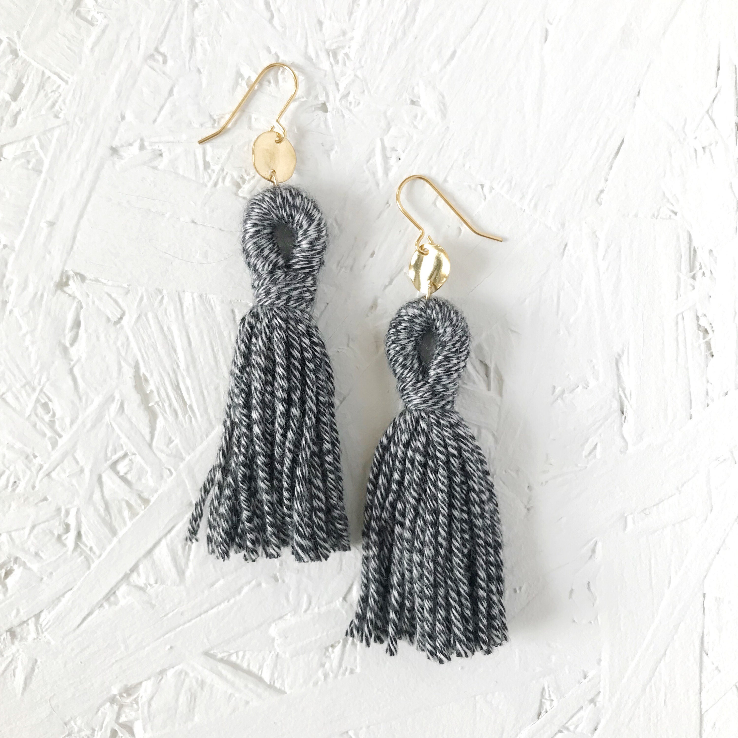 Tassel Earrings Black and White Statement Drop Earrings Etsy UK