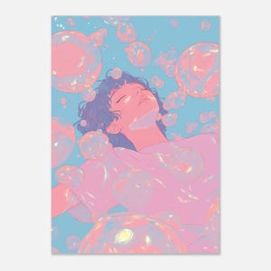 Poster di ragazza incantevole con bolle d'acqua - Stampa artistica da sogno per l'arredamento della casa