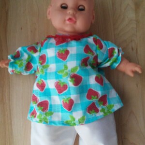 12 Doll Outfit Strawberry Top and White Pants image 2