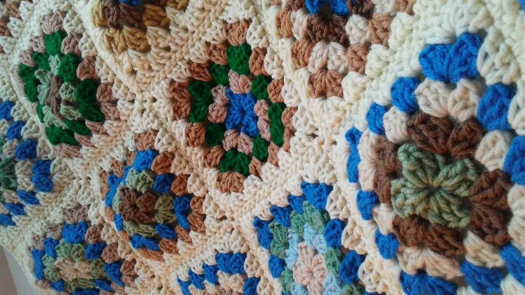 Baby Blanket Old Fashioned Handmade Crocheted Granny Square Etsy