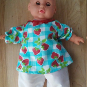 12 Doll Outfit Strawberry Top and White Pants image 3