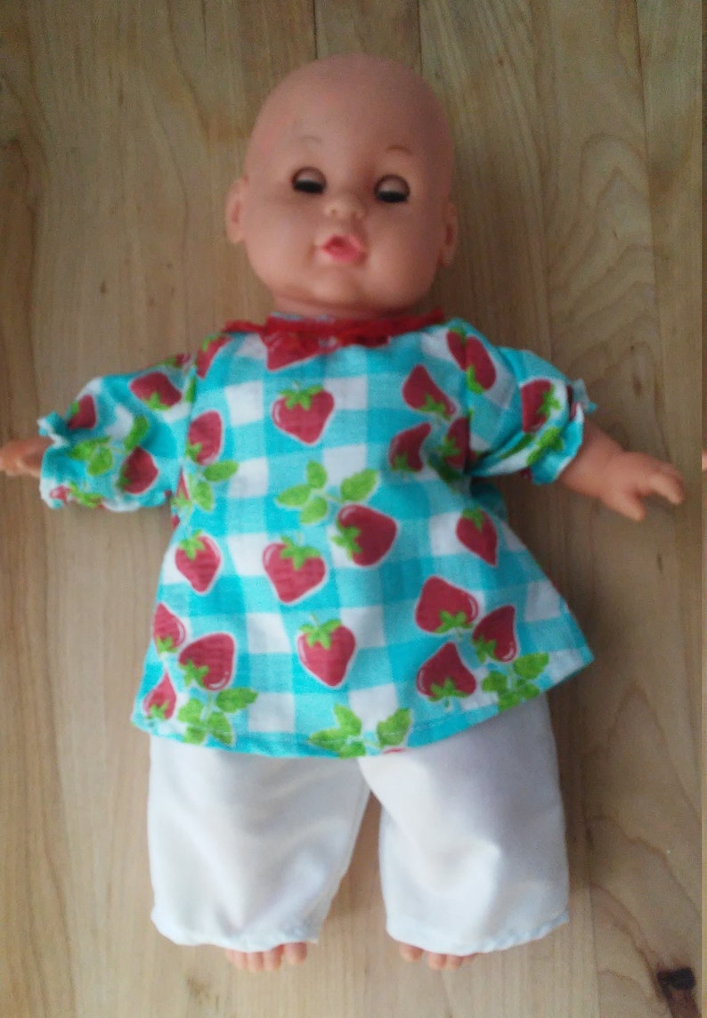 12 Doll Outfit Strawberry Top and White Pants image 3