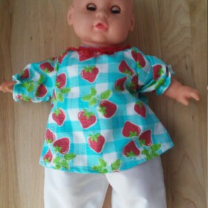 12 Doll Outfit Strawberry Top and White Pants image 4