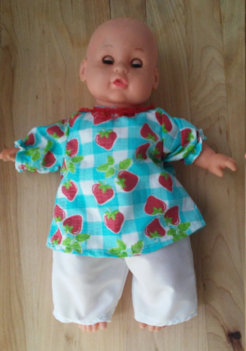 12 Doll Outfit Strawberry Top and White Pants image 4