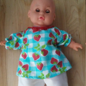 12 Doll Outfit Strawberry Top and White Pants image 1