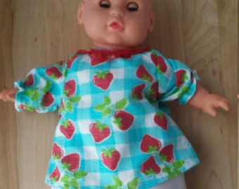 12" Doll Outfit Strawberry Top and White Pants