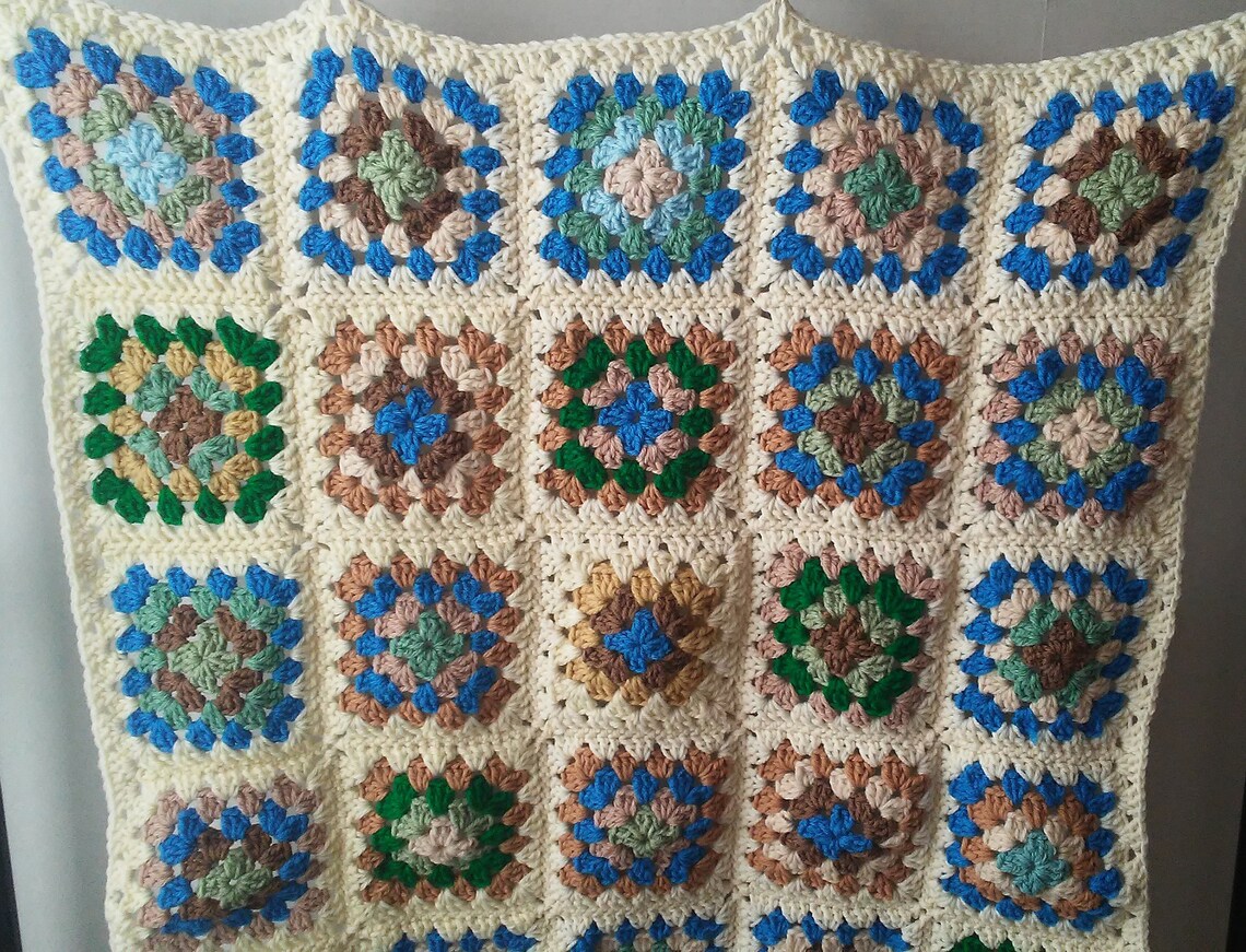 Baby Blanket Old Fashioned Handmade Crocheted Granny Square Etsy
