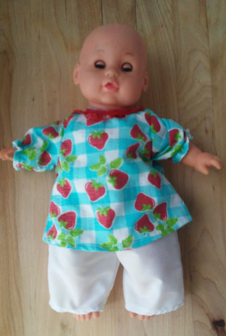 12 Doll Outfit Strawberry Top and White Pants image 2