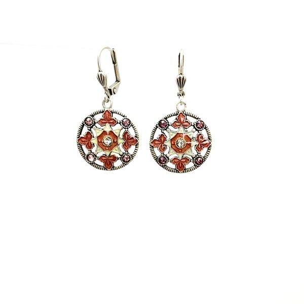 Catherine Popesco Vintage-boucles-d'oreilles-Swarovski-fabriquée-en-France (17108-ROSE/BLANC)