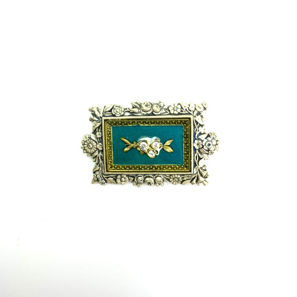 Catherine Popesco Vintage-Broche-Swarovski-fabriquée-en-France  (07034-BLEU CANARD)