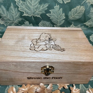 Honey bear inspired Engraved wooden box with hinged