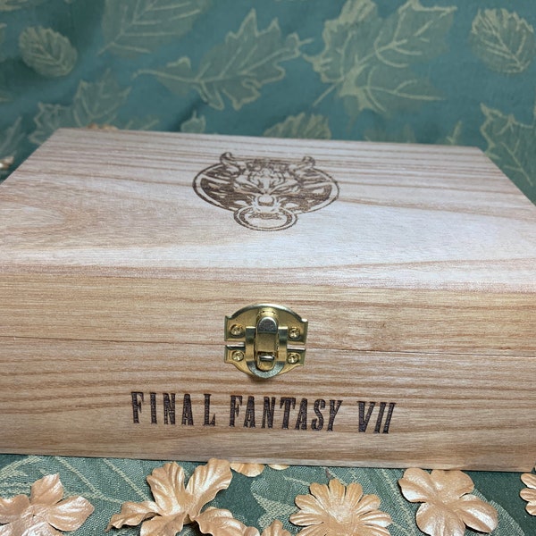 Final Fantasy 7 engraved wooden box with hinged lid