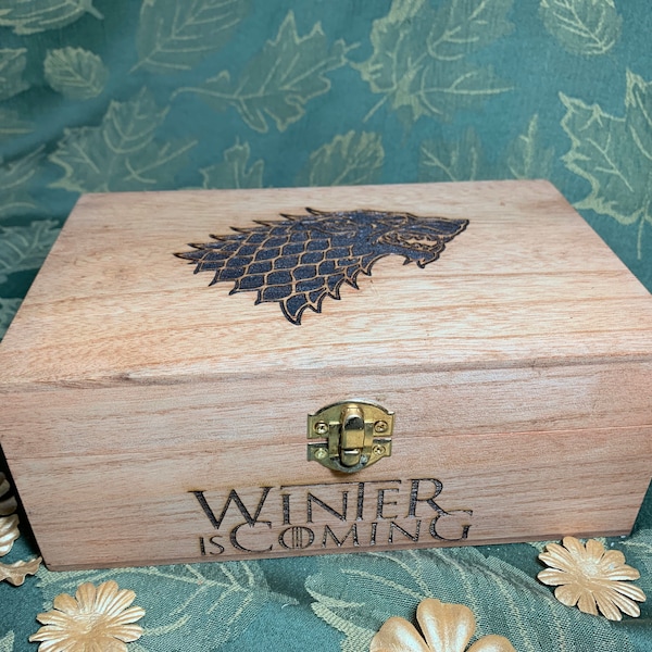 Game of Thrones House Stark Engraved Wooden box with hinged lid