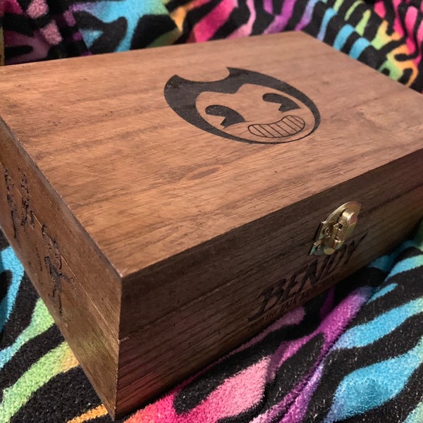 Bendy and the Ink Machine engraved wooden box with hinged lid