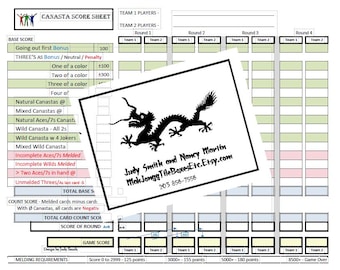 Canasta Score Sheet for Beginners, PDF to Download and Print