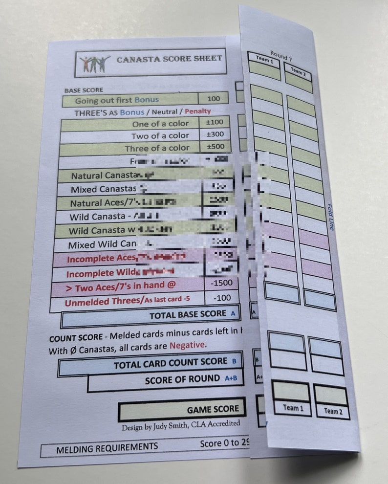 Canasta Score Sheet for Beginners, PDF to Download and Print - Etsy
