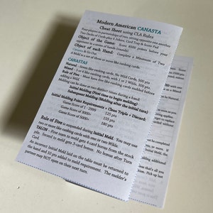 Mini foglio di regole per la moderna canasta americana, scaricabile e pronto per la stampa