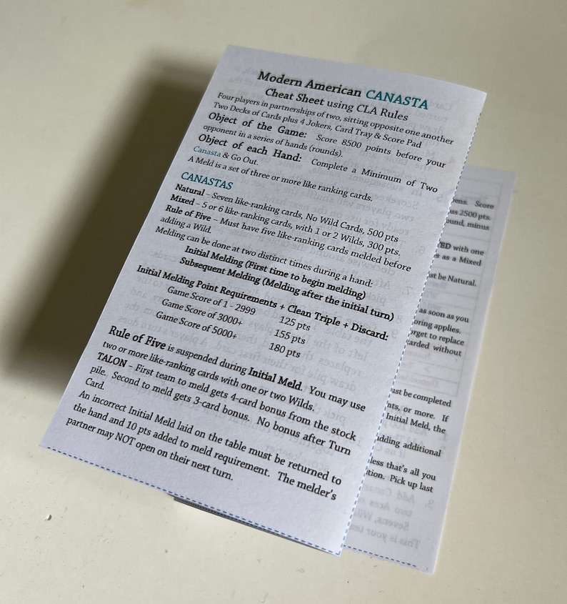 Mini Rules Sheet for Modern American Canasta, Downloadable and Ready ...