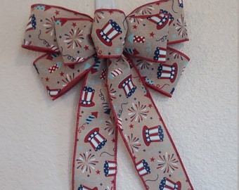 Patriotic bow for wreaths, summer time wreath bow, red white and blue wreath bow,  patriotic lantern bow, patriotic wreath decor
