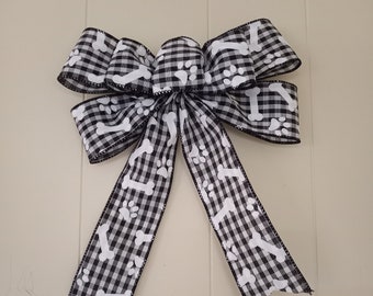 Buffalo Check Dog Bow: Paw Print Wreath or Lantern Decor