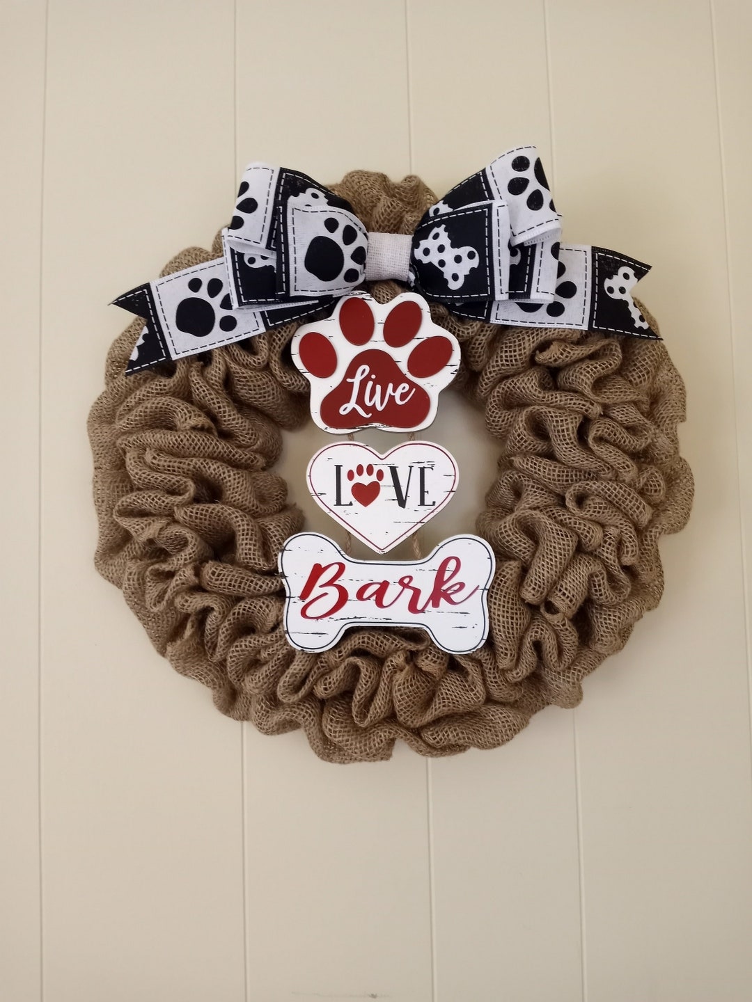 Live Love Bark Wreath, Dog Front Door Wreath, Dog Lover Wall Decor, Pet