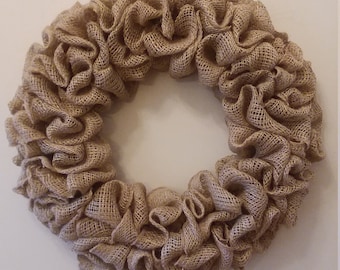 Neutral Burlap Wreath: Farmhouse Wall Decor, 18 Inch