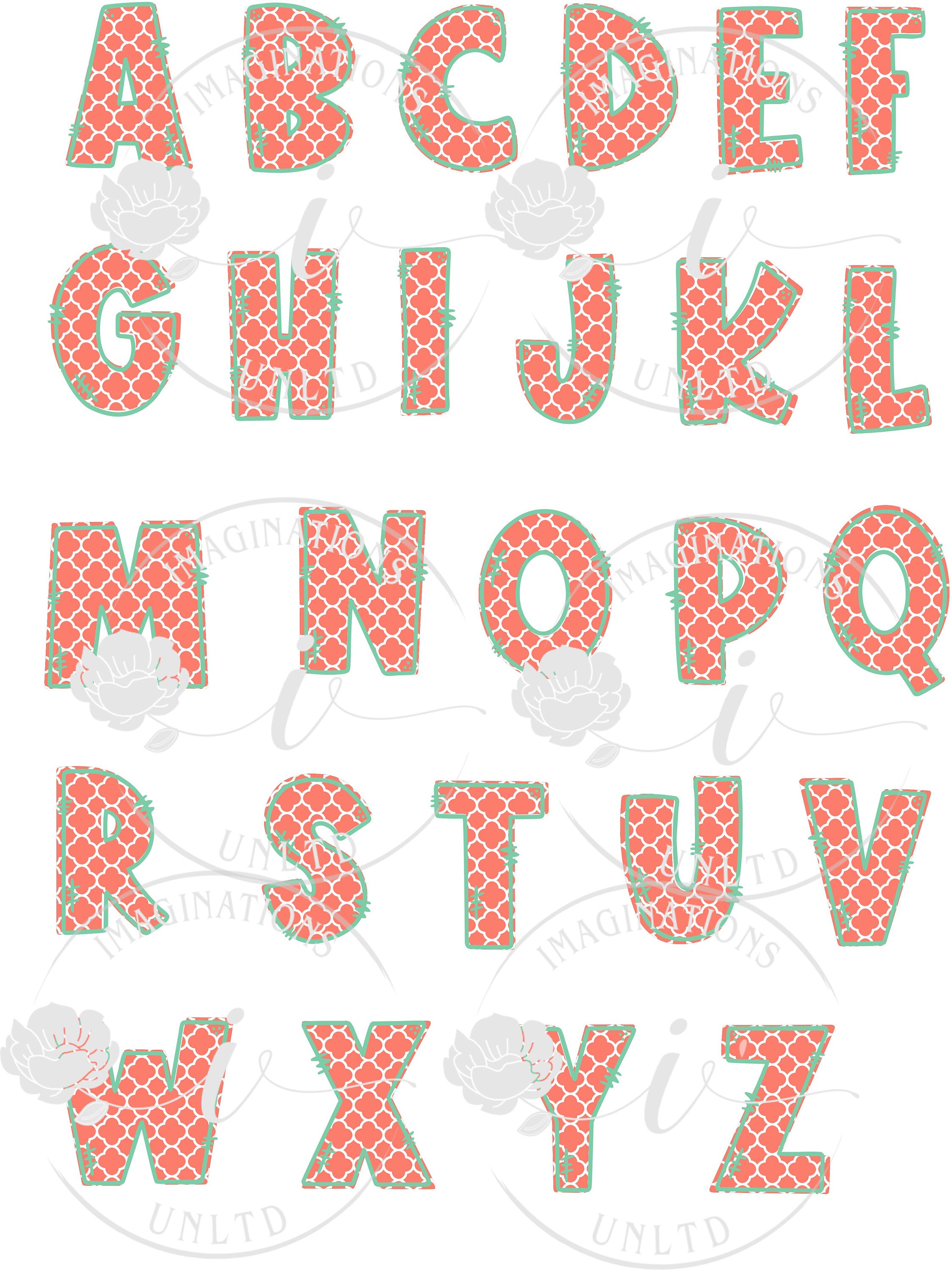 Coral and Teal Alphabet Bundle Clip art Design Bundle | Etsy