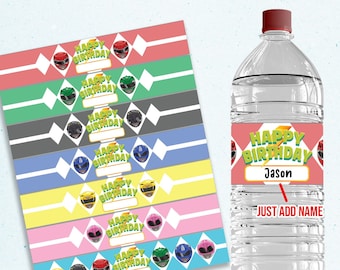 Custom Editable Power Helmets Water Bottle Labels | Party Printables | Kids Birthday Party Supplies | Custom Name PDF