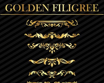 11 Gold Metallic Filigrane Text Teiler Clip Art | Elegante Borte Header Verschönerung | Digitale Vektor Clipart | Ausgebossen | Png, svg, pdf