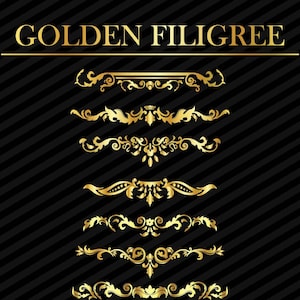 Image clipart séparateur de texte en filigrane métallique doré | Embellissement d'en-tête de bordure élégante | Clipart vectoriel numérique | festonnée | PNG, Svg, Pdf
