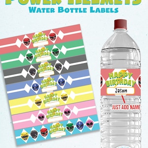 Custom Editable Power Helmets Water Bottle Labels | Party Printables | Kids Birthday Party Supplies | Custom Name PDF