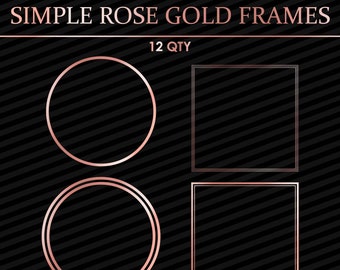 12 Metallic Rose Gold Border Frames Clip Art | Double Circle, Square Simple Header Embellishment | Digital Vector Clipart Png, Svg, Eps, Pdf