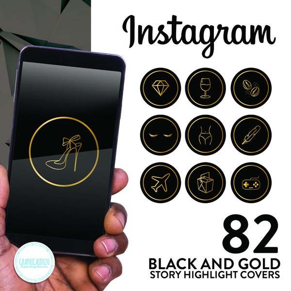 82 Black & Gold Instagram Story Highlight Icons | Ig Story Covers | Black and Gold Stories Post Graphic Icon | Social Media Digital Files