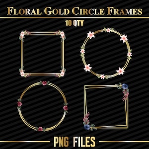 10 Floral Metallic Gold Rahmen Rahmen Clip Art | Doppelter Kreis, Quadrat Einfache Kopfverzierung | Digital | Floral Header Rahmen Png-Datei