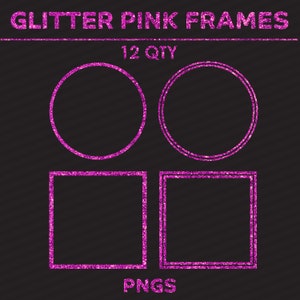 Könnte beinhalten: Ein Set mit 12 rosafarbenen Glitzerrahmen, darunter Kreise und Quadrate. Die Rahmen sind digitale Downloads im PNG-Format.  12 QTY.  PNGS.