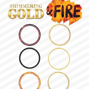 14 Metallic Gold and Fire Border Frames Png Clip Art | Circle, Square Header Embellishment | Red, Orange & Gold Digital Borders