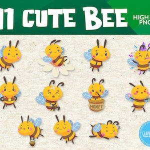 Bijen clipart set | Schattig Kawaii honingbijenkorf afdrukbaar bestand illustraties | Bee Cartoon afbeelding Scrapbook kleurrijke grafische bundel Bee Png