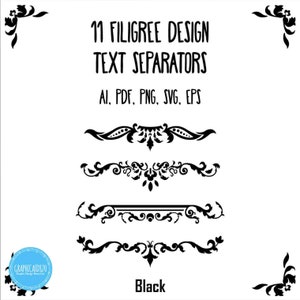 22 Black and White Filigree Text Divider Clip Art | Elegant Header Embellishment | Decorative Border Vector Clipart | Instant Download